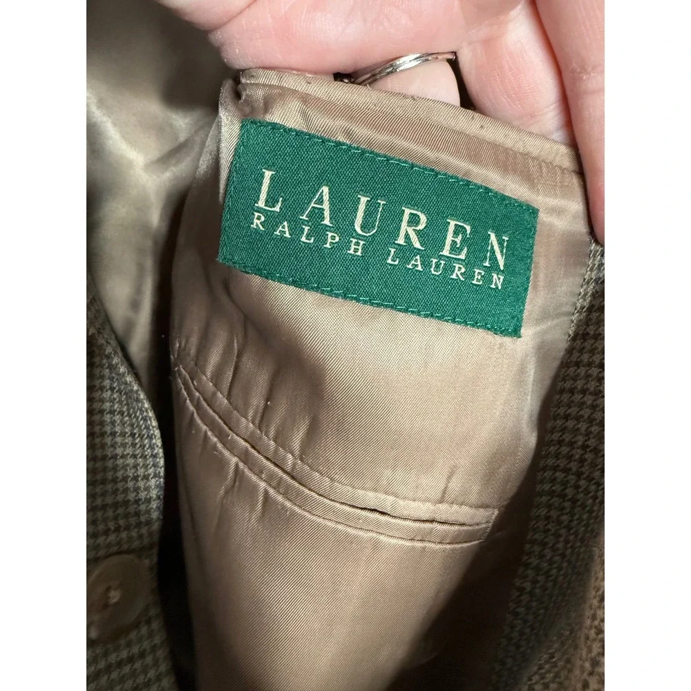 Lauren Ralph Lauren houndstooth silk wool‎  blazer jacket light brown tan